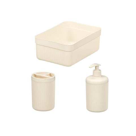 Set Dispensador Vaso Bandeja Rayas Blanco