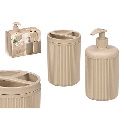 Set Dispensador Vaso Rayas Beige