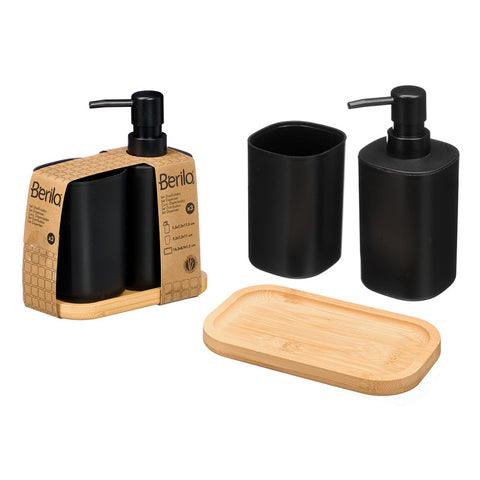 Set Dosificador Vaso Base Bambú Negro