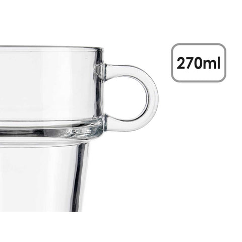 Pack 6 Tazas de Vidrio Apilables 270ml con Asa