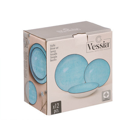 Vajilla 12 Piezas Porcelana Azul