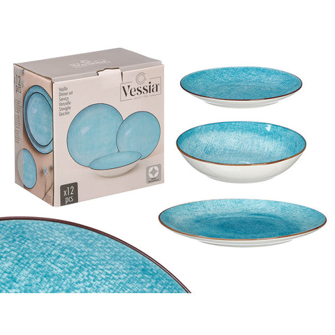 Vajilla 12 Piezas Porcelana Azul