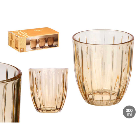 Pack 6 Vasos Agua Rayas 300ml Ámbar
