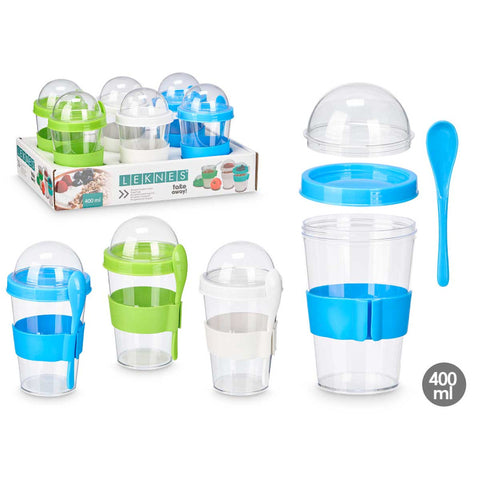 Vaso Cuchara Tapa 400ml Surtido 3 Colores