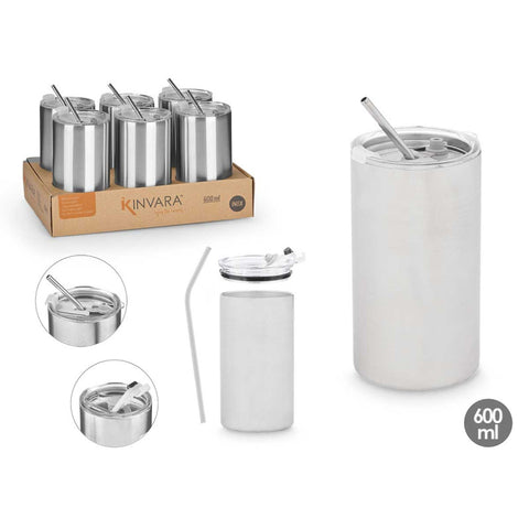 Vaso Pajita Tapa Acero Inoxidable 600ml