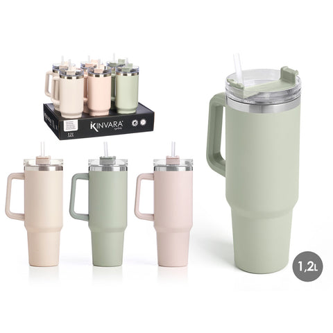 Vaso Térmico 1200ml Asa Pajita surtido 3 colores claros