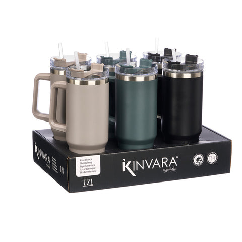 Vaso Térmico 1200ml Asa Pajita surtido 3 colores oscuros