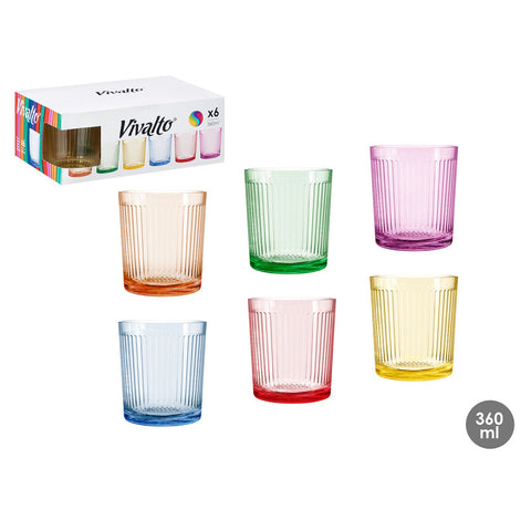 Pack 6 Vasos de Vidrio Rayas  300ml surtido 6 colores