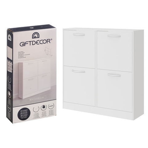 Zapatero de Madera 2 Pisos 4 Puertas Blanco 80×24×82cm