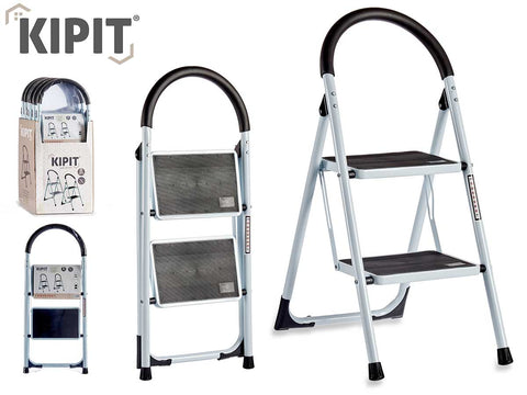 Escalera Metal Blanca 2 Escalones Gris