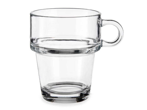 Pack 6 Tazas de Vidrio Apilables 270ml con Asa
