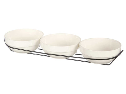 Set 3 Bols de Porcelana Blanca 350ml con soporte