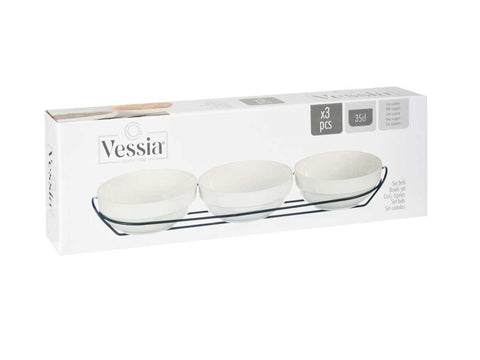 Set 3 Bols de Porcelana Blanca 350ml con soporte